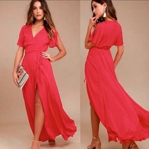 YFB Coral Pink Ruffle Wrap Front Tie Maxi